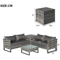 Garden Rattan Coner Sofa Set 4 PCs Outdoor Furniture Patio Sofa with Large Storage Box Grey