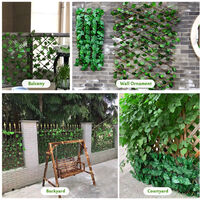 Expandable Artificial Privacy Screen Fence Simulation Retractable Fence Panel with Faux Leaves Decorative Nature Wood Trellis Fence Greenery Wall