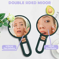 10X/15X Magnifying Handheld Mirror Folding Handle Double-sided Portable Travel Magnified Hand Mirror Pedestal Makeup Mirror