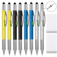 8Pcs 6 in 1 Multitool Pens Gifts for Men Cool Tech Tool Pen EDC Gadgets Screwdriver with Ruler Level Stylus Ballpoint Unique Men (Black Yellow Silver Blue)