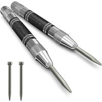 2 Pack Automatic Center Punch, 5 inch Heavy Duty Steel Spring Loaded Center Hole Punch with Adjustable Tension Punch Tool for Metal Wood Glass Plastic
