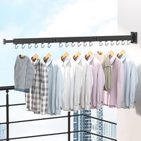 Wall Mounted Clothes Hanger Rack Retractable Clothes Drying Rack Space-Saver Laundry Drying Rack,Collapsible for Laundry Balcony Mudroom Bedroom，Black