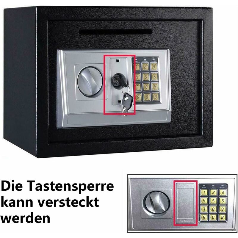 Tresore Safe 22L Elektronischer Wandtresor, Möbeltresor Geldkassette Tresor  Feuerfest Wasserdicht, mit zahlenschloss und Schlüssel, 35x25x25cm, HENGMEI