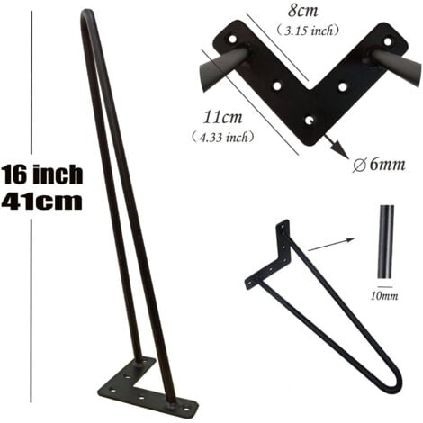 EINFEBEN Hairpin Tischbeine 4er Set - 30cm Schwarz Metall