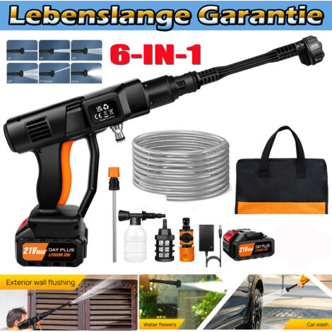 3000W Akku Druckreiniger Hochdruckreiniger 200Bar Reinigungspistole 6IN1 Düsen