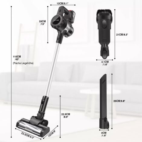 DAYPLUS Akku Staubsauger, Ohne Kabel Staubsauger , 6 IN 1 Kabelloser Staubsauger,2 Akku