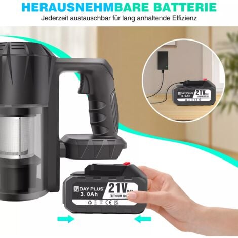 DAYPLUS Akku Staubsauger, Ohne Kabel Staubsauger , 6 IN 1 Kabelloser Staubsauger,2 Akku