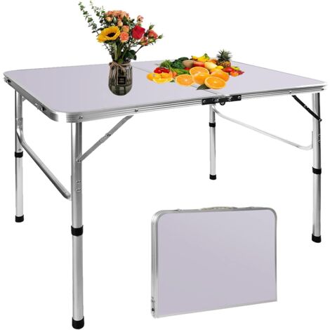 Camping-Klapptisch, 90 cm breit, Aluminium, tragbar, 2 verstellbare Höhen, rechteckig, Picknicktisch