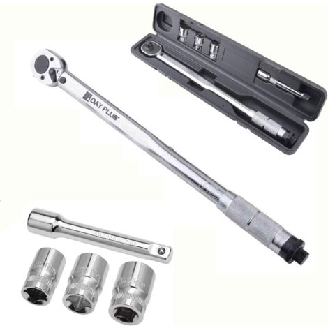 Drehmomentschlüssel 28-210 Nm, 1/2" Radschrauben-Radmuttern-Schraubenschlüssel inkl. Verlängerung & Radschrauben-Stecknüsse 17mm-19mm-21mm