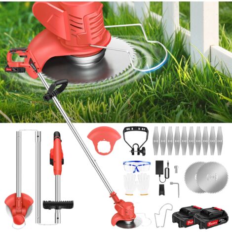1800W Akku Rasentrimmer Grasschneider Freischneider Motorsense Rasenmäher + 2 Akku