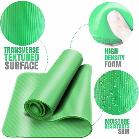 Grün Yogamatte Rutschfest Extradick 15mm NBR Gymnastikmatte Schadstofffrei Fitnessmatte Rutschfest Sportmatte mit Tragegurt Dicke Phthalatenfrei für Yoga Pilates Gymnastik