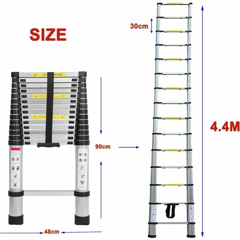4,4 m Teleskopleiter, Multifunktionsleiter aus Aluminiumlegierung, Teleskop-Rettungsleiter, tragbare Multifunktionsleiter, faltbare und ausziehbare Verlängerung, maximale Belastung 150 kg (1/5)