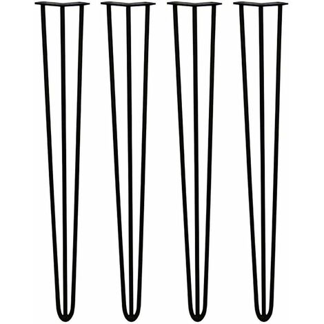4x Haarnadel Tischbeine Tischkufen Tischgestell mit Dreifachstab inklusive Freie Bodenschoner für Kaffeetisch, Tisch und Schreibtisch, Schwarz (71cm)