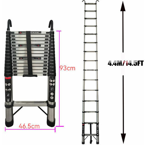 14.5FT 4.4m Leitern mit 2-Haken Leichtgewicht Safety AntiRutsch Kompakt  EN131