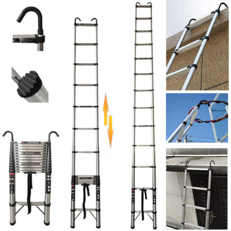 Teleskopleiter 5M/16.5FT Anti-Rutsch Ausziehleiter Mit 2 abnehmbaren Haken EN131