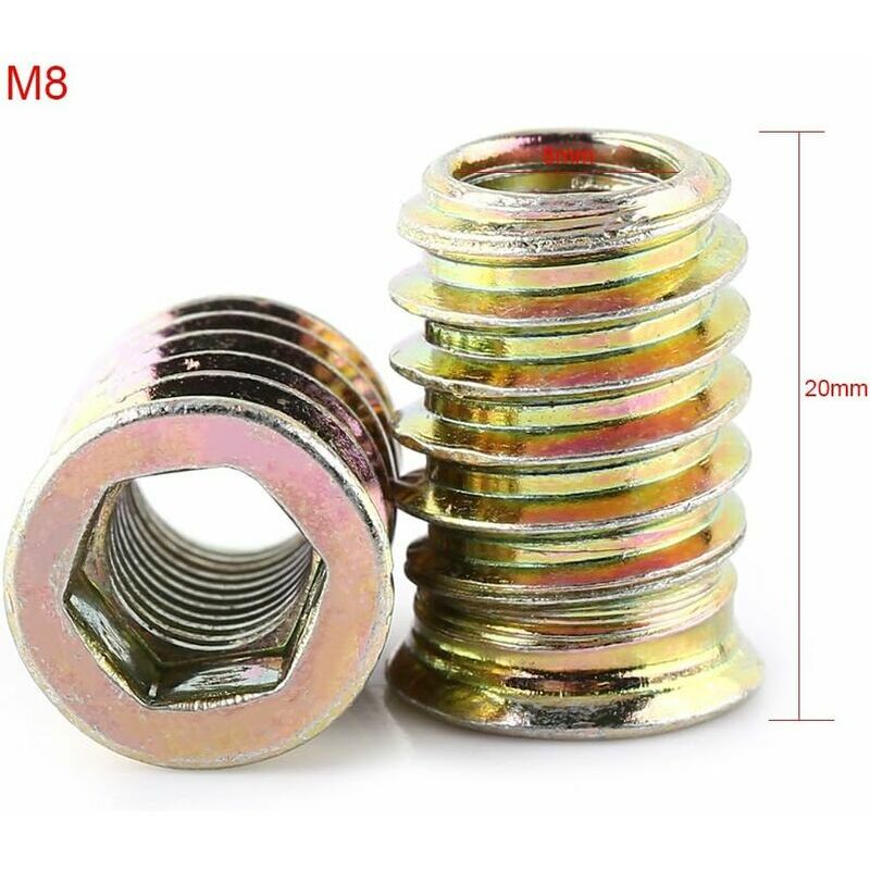 Pack de 20 pièces M8 Écrou hexagonal fileté en alliage de zinc, Écrous d' Insert en alliage de zinc Assortiment (M825mm)