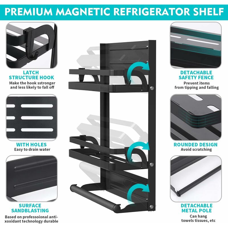 Étagère Réfrigérateur Magnétique, Etagere Magnetique Frigo Pliable, Étagère  à Épices Murale, Porte-Épices Multifonctionnel convient pour