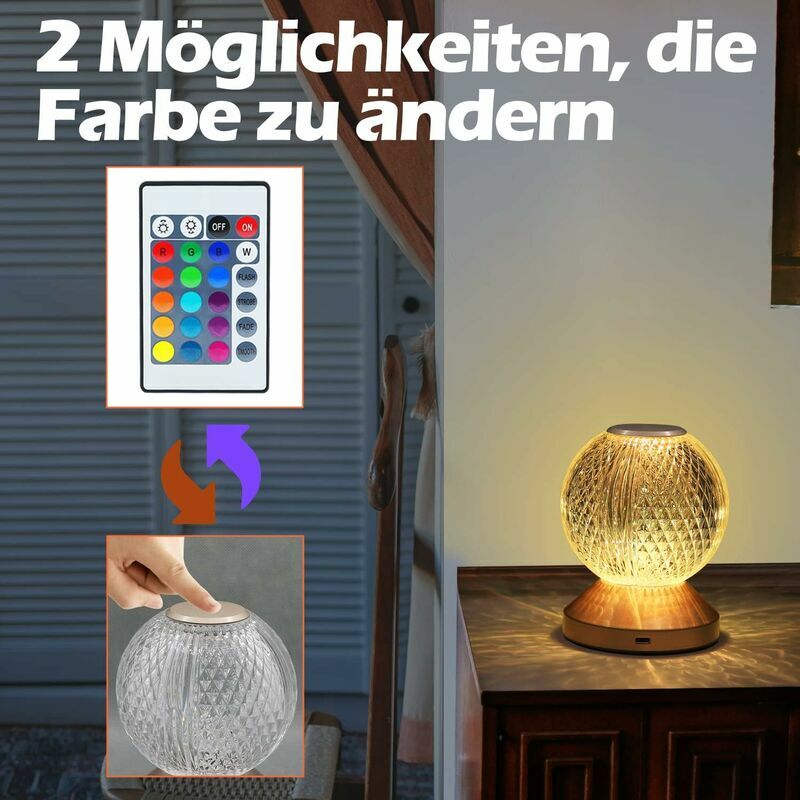Lampe de table LED sans fil, USB, gradation tactile, veilleuse en cristal  romantique, lampes de chevet portables avec boîte, bar, café, hôtel -  AliExpress