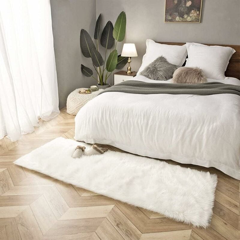 Tapis en Fausse Fourrure Faux Tapis en Peau de Mouton, Tapis de Chambre à  Coucher, Tapis de Laine Antidérapant long et Épais pour Chambre à Coucher