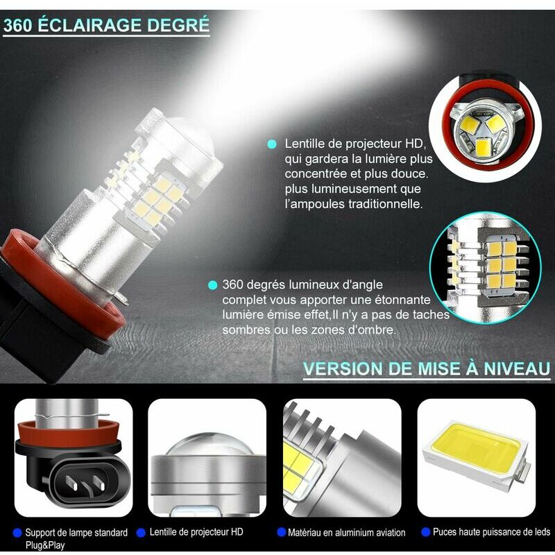 2X H11 H9 H8 Ampoules LED 39SMD 12V-24V - Pour Phares Antibrouillard, DRL  Feux de diurnes, Véhicule, Voiture, Camion, Fourgon, Moto - Cdiscount Auto
