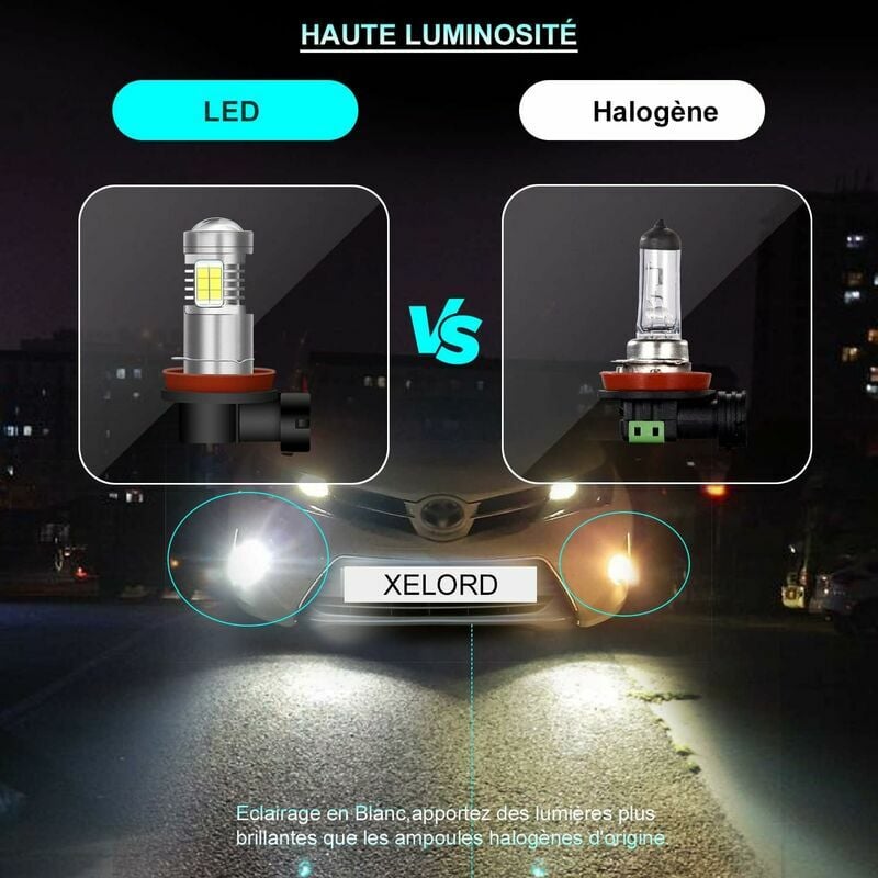 55W X6 H11 H9 H8 phare de voiture 8000LM 6000K ampoule LED Kit de lampe  lumineuse 