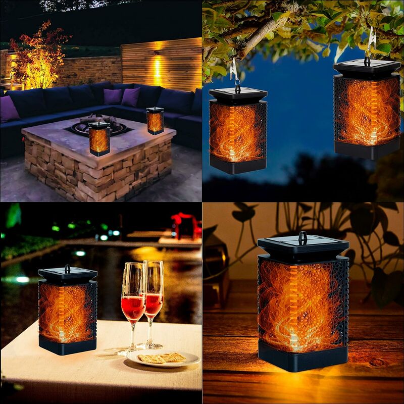 Relaxdays Lanterne LED, Chandelle avec effet flamme, extérieur, lanterne de  décoration, suspendue ou debout,H 30 cm,noir