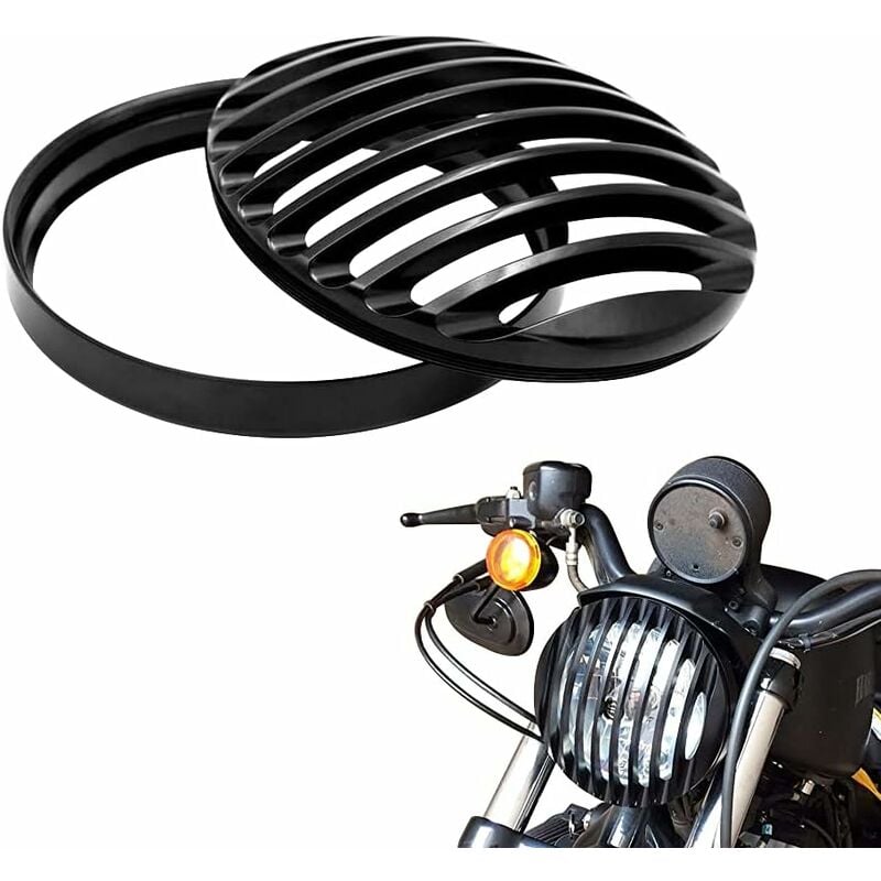 READCLY-Grille de protection noire pour phare Aluminium, Grille de phare de  moto, Lunette moto phare 5 3/4, Calandre de phare moto noire pour pour  Harley Sportster Roadster XL1200R XL883 883