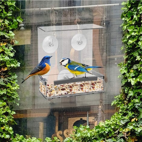 Mangeoires à oiseaux de fenêtre 2 pcs Acrylique …
