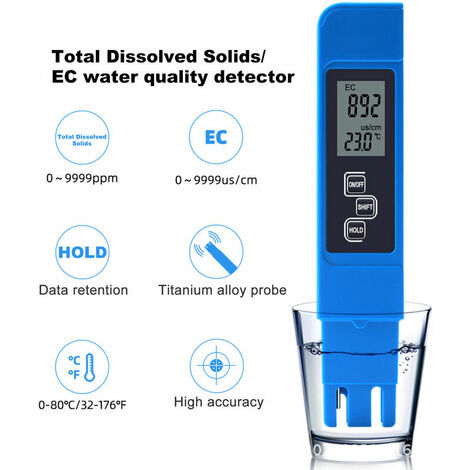 Compteur de qualité de l'eau, conductimètre portable 3 en 1 EC/TDS/température,  testeur de