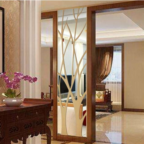 Autocollant mural de miroir 3D de branches d'arbre, autocollant de mur de miroir acrylique amovible auto-adhésif, bâton d'art mural pour la décoration de chambre à coucher de salon à la maison (11x39 