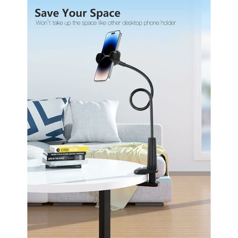 Support téléphone bureau, table ou lit - Pliable avec pince - 70cm -  Universel