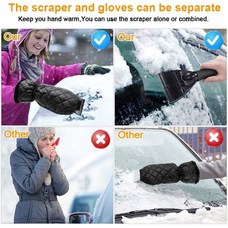 Grattoir de pare-brise de voiture avec gants-grattoir de déneigement (noir)