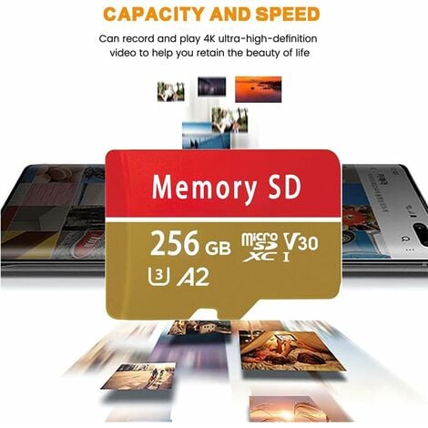 Carte SD, Carte Micro SD 256 Go Vitesse Élevée Carte Memoire Ultra