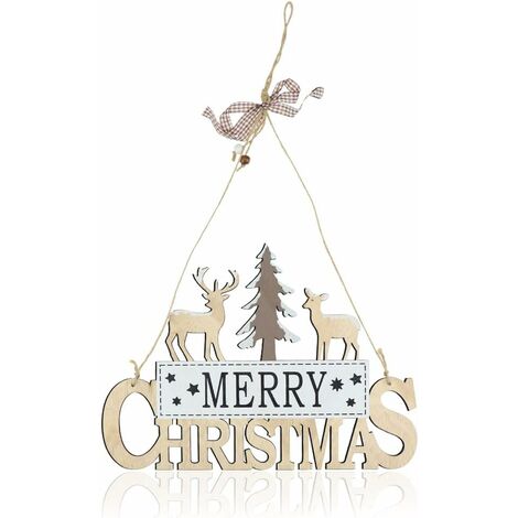 Plaque en Bois à Suspendre Plaque de Porte Merry Christmas Ornement d'arbre de  Noël Décorations
