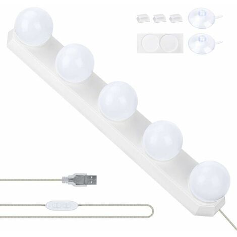 Lumiere pour Coiffeuse, USB Lampe Led pour Eclairage avec 5 Ampoules à LED  3 Modes de Couleur pour l'éclairage de de Coiffeuse de Salle de Bain