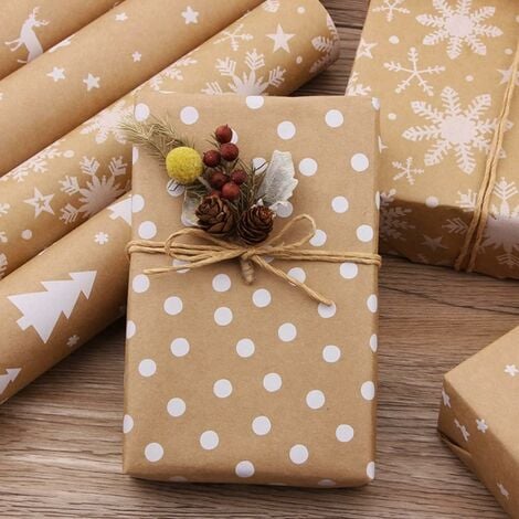 Papier cadeau - kraft blanc dore a chaud - Papiers cadeaux