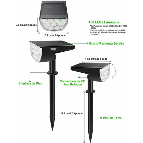 Linkind Spot Solaire Extérieur, LED Lampes Solaires Etanche IP67,  Projecteur Solaire Réglable 650LM avec 2 Modes d'Éclairage, Lumière Chaude  pour Jardin, Cour, Allée, Chemin, 2 Pack : : Luminaires et  Éclairage