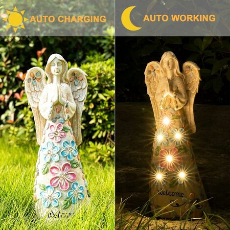 Statuette LED Solaire 24cm Ange style Marbre pour jardin et