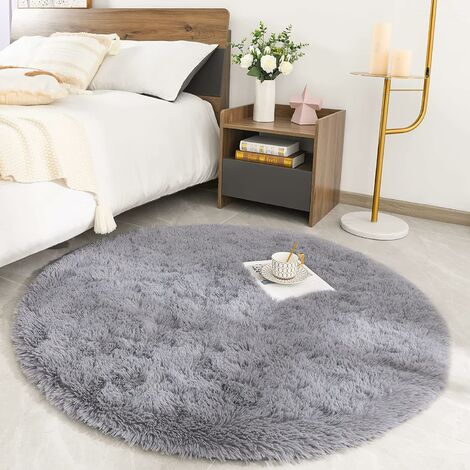 Tapis Rond à Poils Longs 120x120 Cm - Camel - Super Doux & Antidérapant - Pour Salon/Chambre