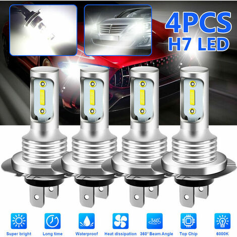 4 PCS 1860 H7 80W haute puissance LED antibrouillard lampe phare de voiture  ampoule 6000K lumière