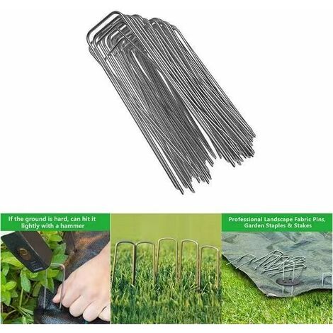 50 Agrafes de Jardin avec 50 Rondelles, Ancrage au Sol pour Maille  Anti-Mauvaises Herbes, Piquets de Camping, Piquets en Forme de U, 150 mm de  Long, 2,5 mm de Diamtre,AAMUNPA