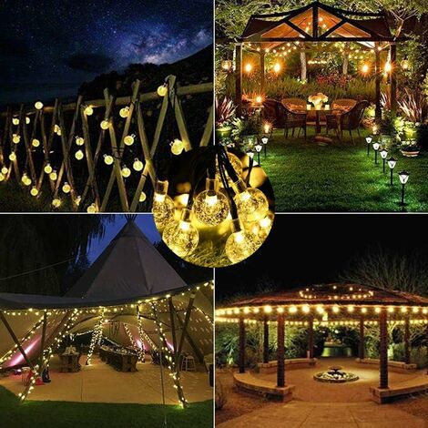 SNOMYRS Guirlande lumineuse solaire d'extérieur avec 50 LED - 7 m - Étanche  - Avec 8 modes d'éclairage - Convient pour jardin, terrasse, porche,  décoration de fête de mariage (blanc chaud) : : Luminaires et  Éclairage