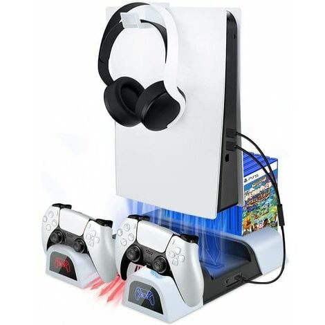 Support Playstation 5 avec ventilateur et support casque pour console PS5, Chargeur
