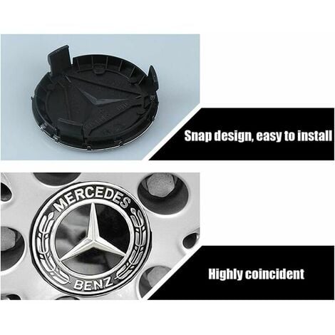 4 Pièces Cache Moyeux Compatible avec Mercedes Benz 75mm Cache de Roue  Centrale ABS Accessoires de
