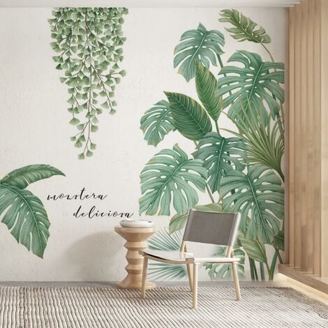 Autocollant Mural Plante Verte,Sticker Mural Plante Tropicale,Ginkgo Vert  et Feuilles De Palmier Stickers Muraux, 