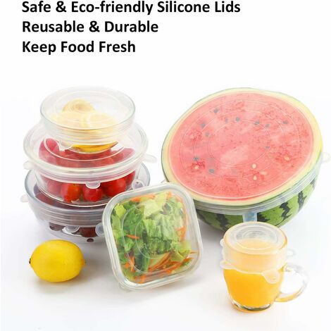 Couvercle Silicone Alimentaire, 12pcs Réutilisable Couvercles Silicone  Extensible Carré et Rond pour Conservation des Fruits, Tasses