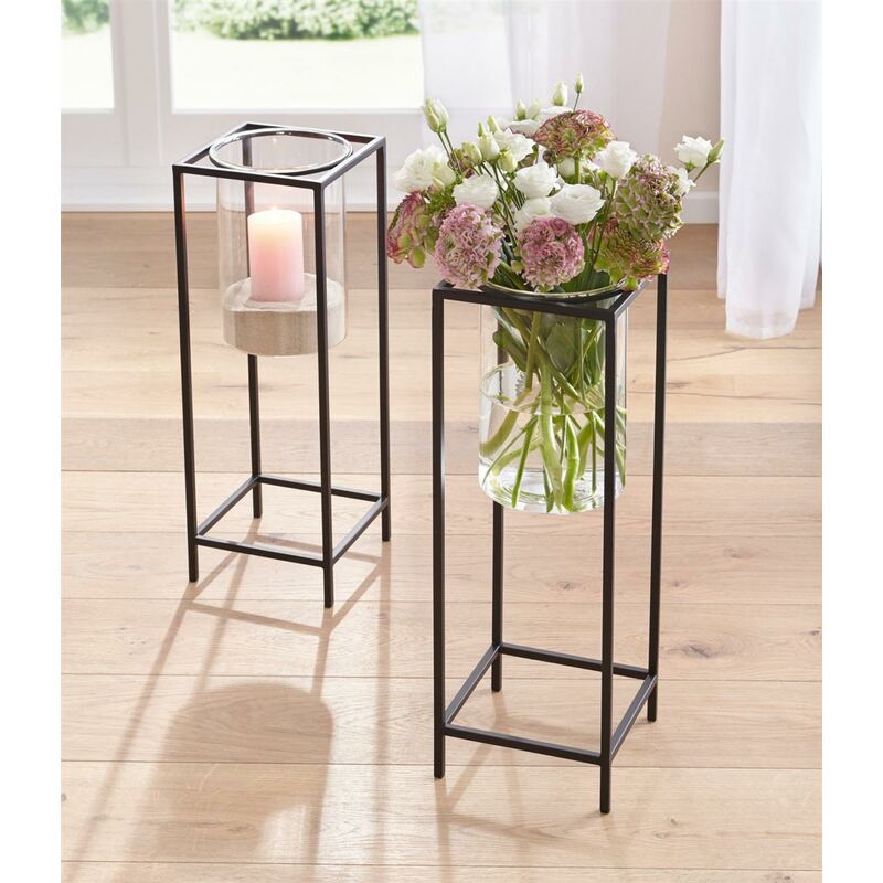 Blumenständer / Kerzenständer Pure aus Metall, schwarz, 54 cm hoch, mit  Glaseinsatz