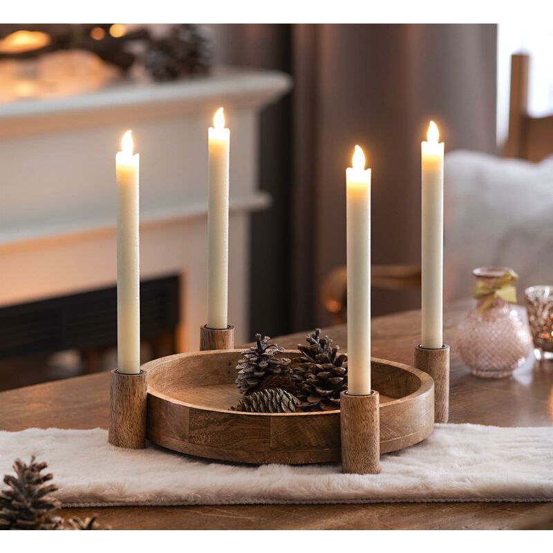 Mango Holz Kerzen, Tablett aus 4 Adventskranz DIY für Kerzenhalter Kerzentablett,