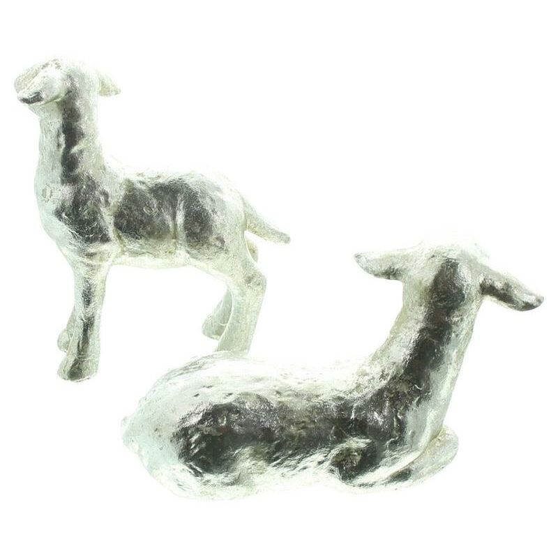 2 Deko-Figuren Lamm & Schaf, silber glänzend, Tierfigur
