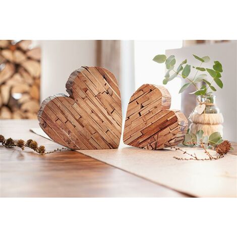 2 Herzen aus recyceltem Teak Holz, Ø 20 / 25 cm, Hochzeitsdeko